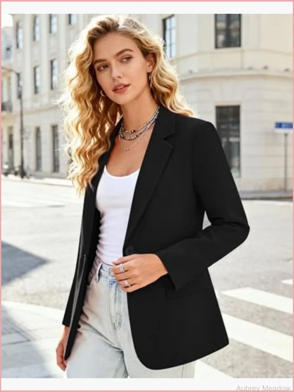 Womens One Button Blazer Long Sleeve Notch Lapel Office Work Jacket Suit with